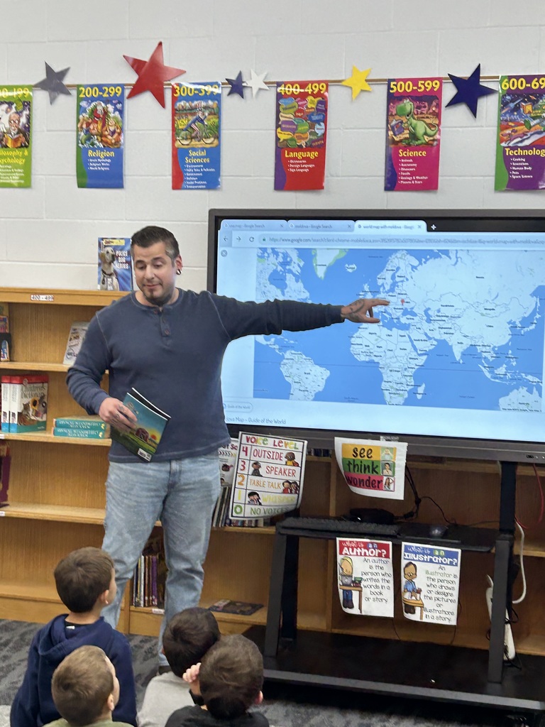 This week the Kindergarten classes met Michael Caravaggio, a published author and Dryden parent, as part of their "parts of a book" study. #growingreaders #proudcardinal