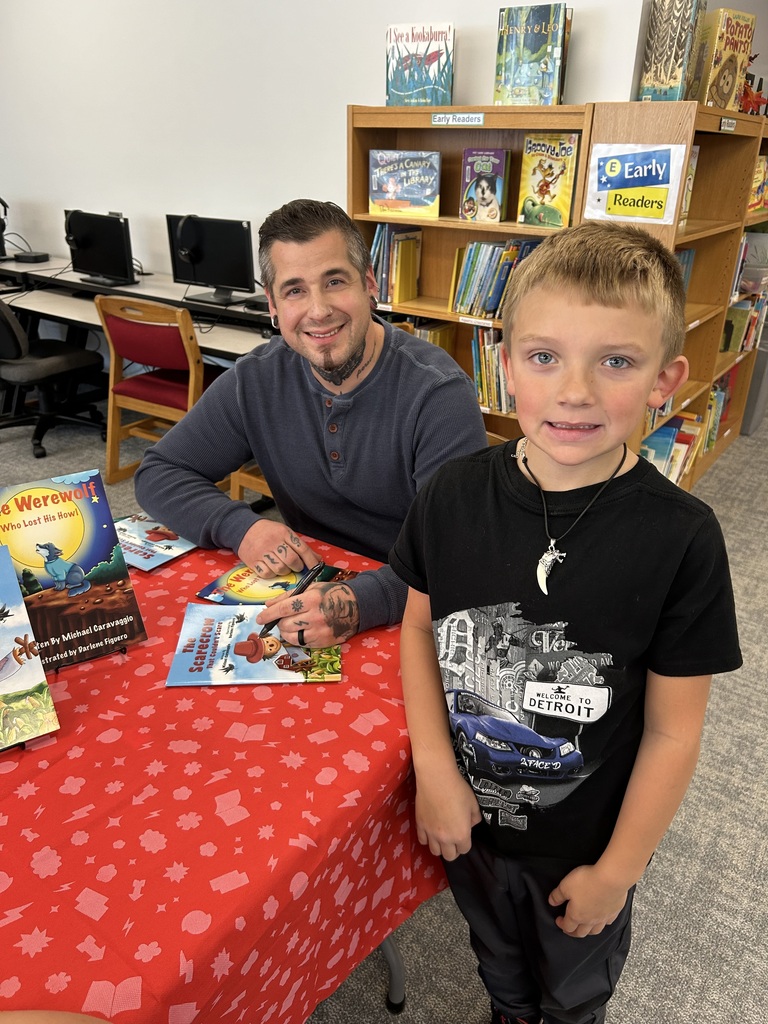 This week the Kindergarten classes met Michael Caravaggio, a published author and Dryden parent, as part of their "parts of a book" study. #growingreaders #proudcardinal