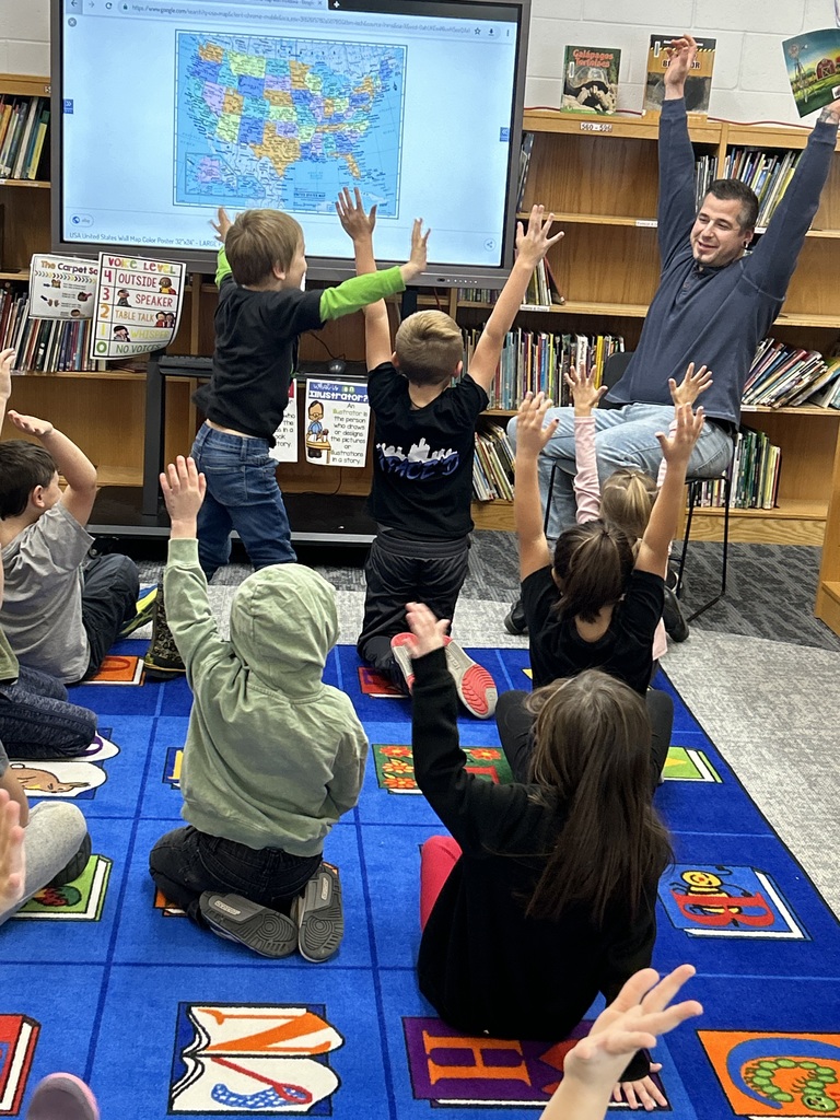 This week the Kindergarten classes met Michael Caravaggio, a published author and Dryden parent, as part of their "parts of a book" study. #growingreaders #proudcardinal