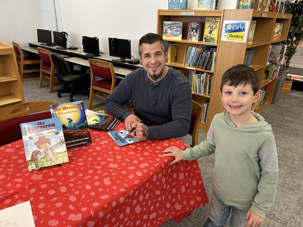 This week the Kindergarten classes met Michael Caravaggio, a published author and Dryden parent, as part of their "parts of a book" study. #growingreaders #proudcardinal