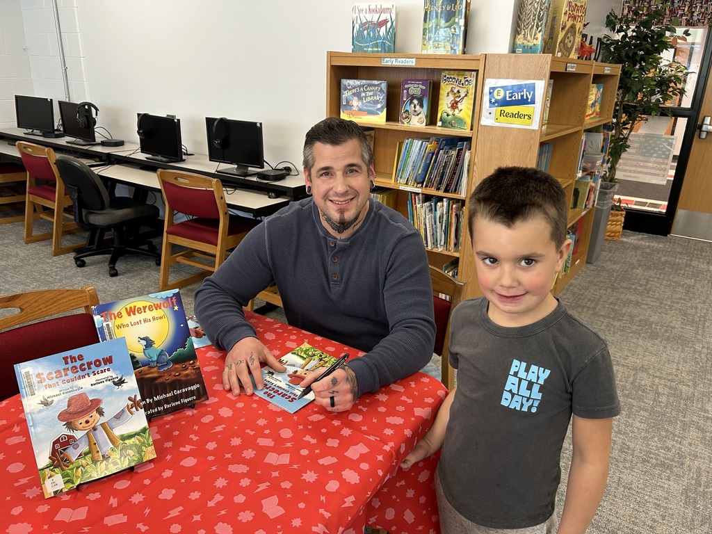 This week the Kindergarten classes met Michael Caravaggio, a published author and Dryden parent, as part of their "parts of a book" study. #growingreaders #proudcardinal