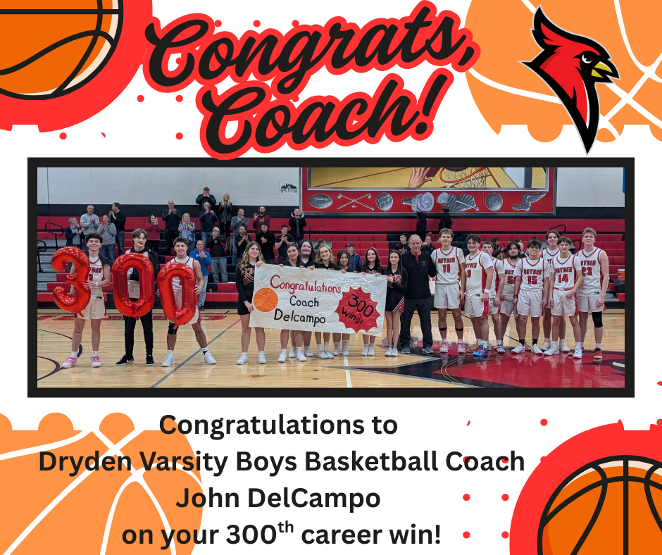 basketball clipart; cardinal logo; photo of coach, basketball players, and cheer team