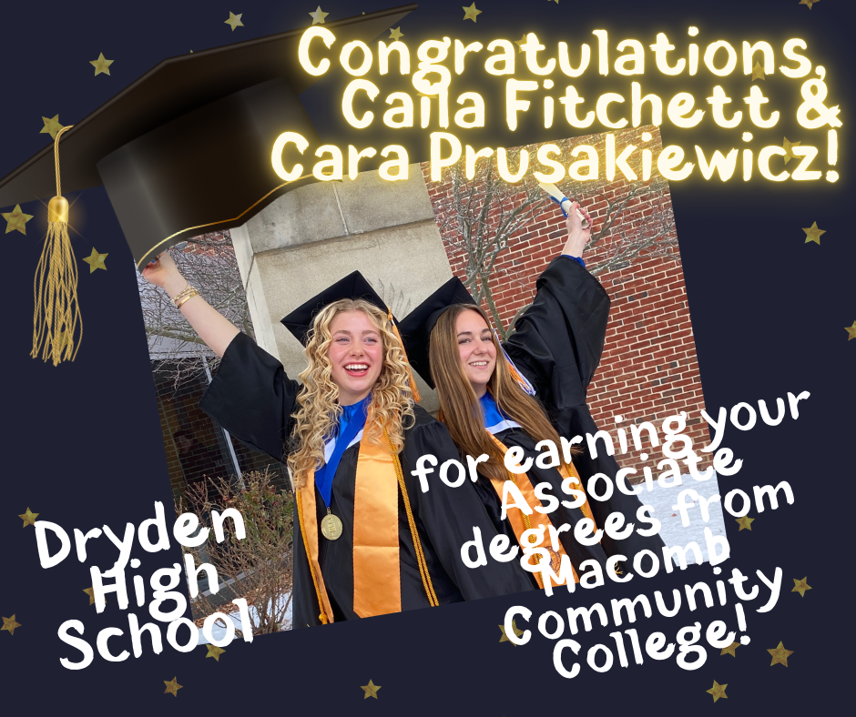 star background; photo of two female college graduates in cap and gown
