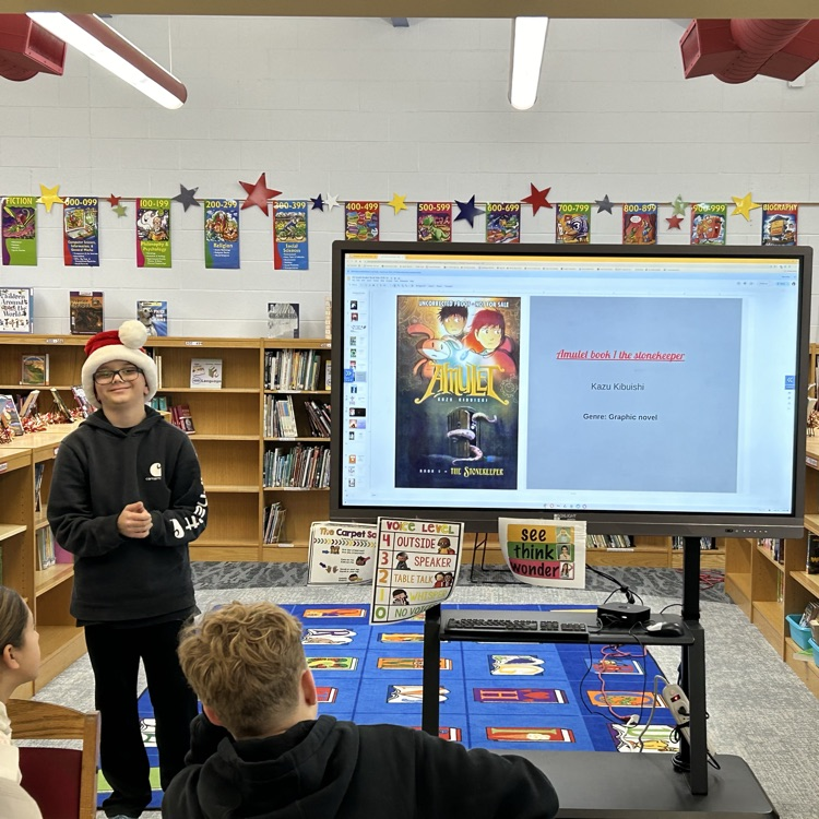 Zane and the rest of his 6th grade classmates each gave a book talk today on their favorite books. #proudcardinal #growingreaders