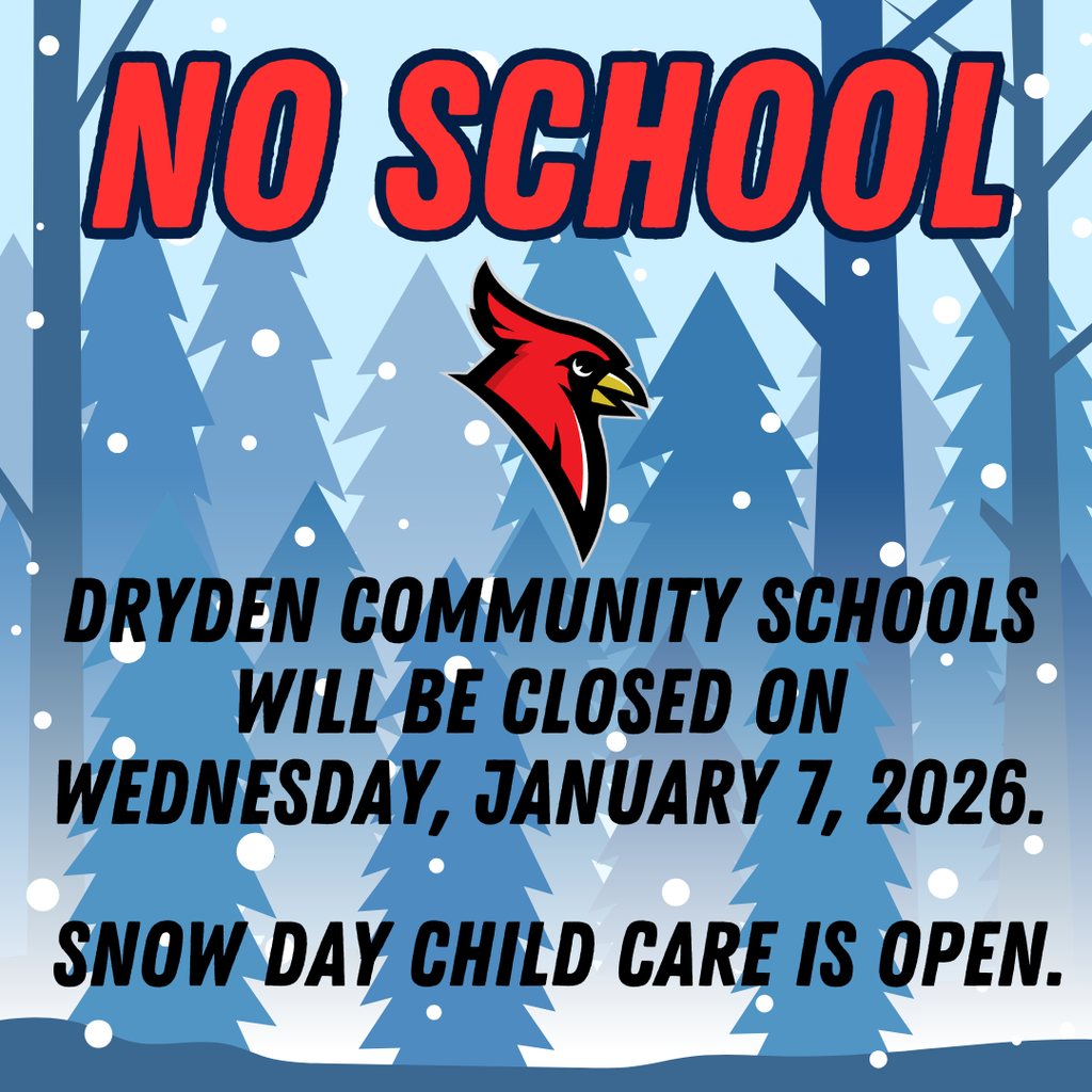 snow covered trees; cardinal logo