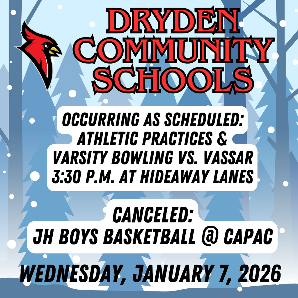 snow covered trees; cardinal logo