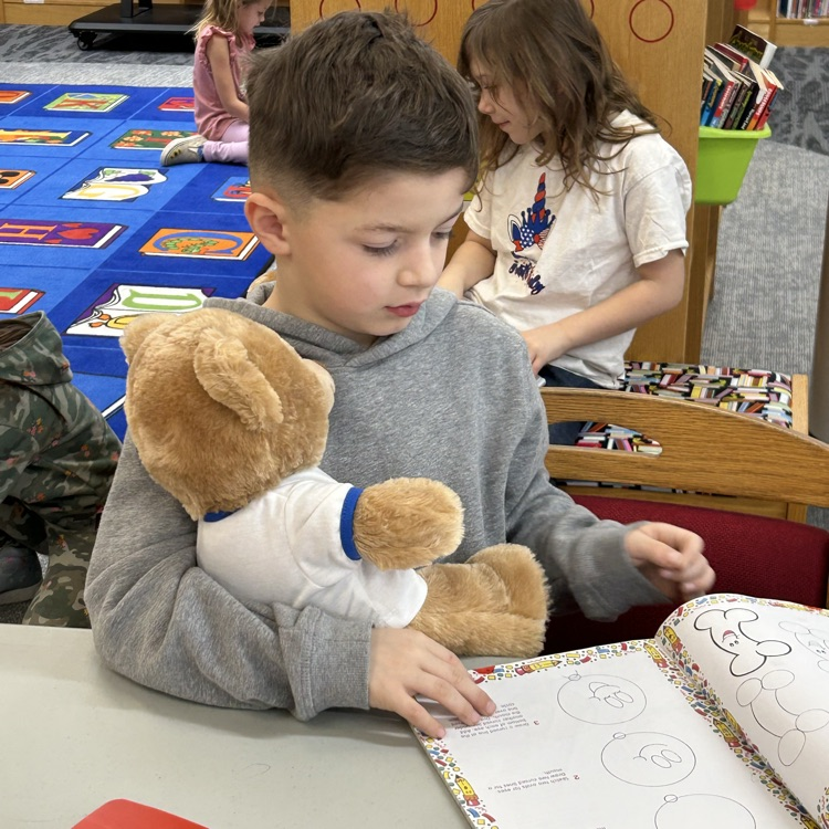 1st graders grabbed a bear buddy this week in the library and read to  it. #growingreaders #proudcardinal