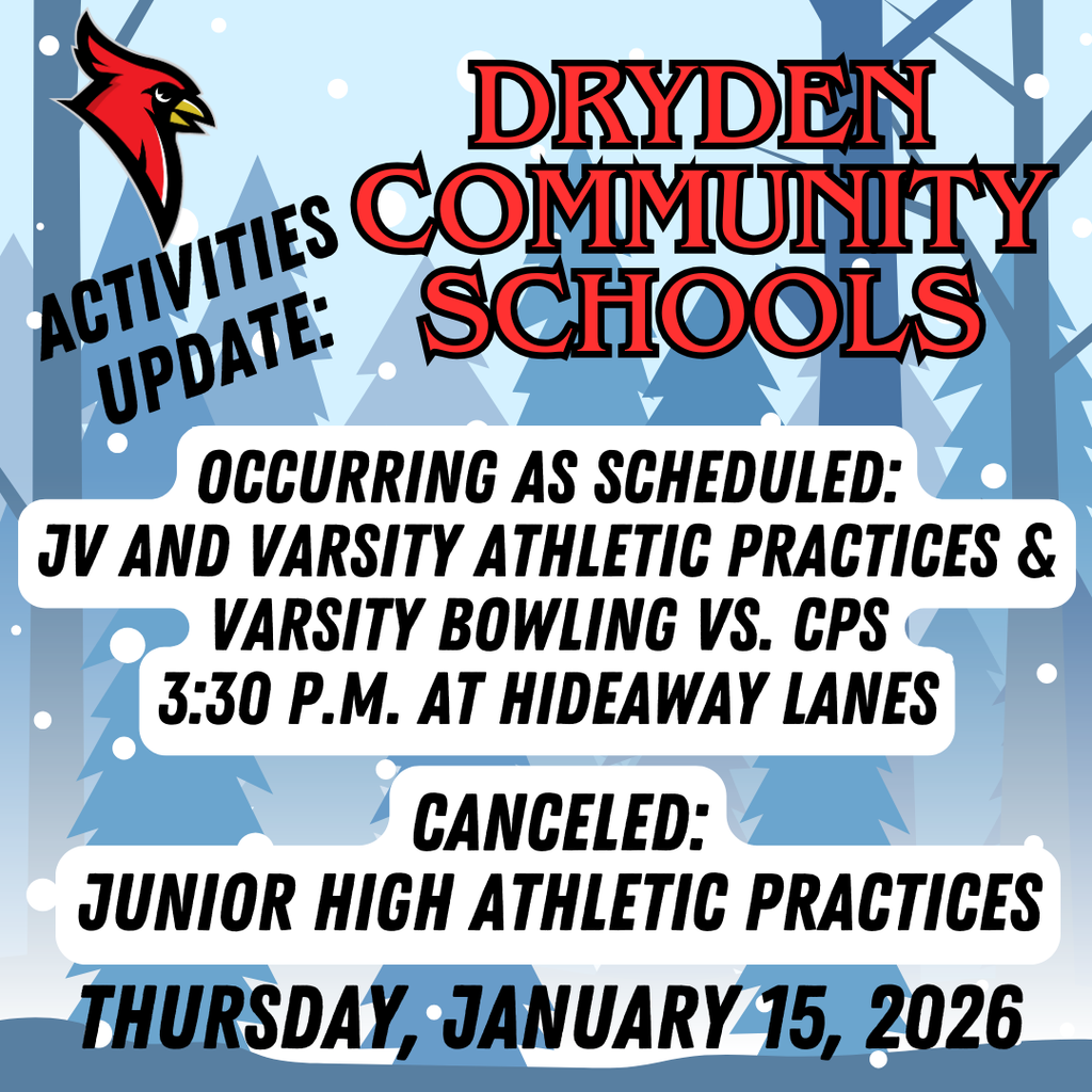 snow covered trees; cardinal logo