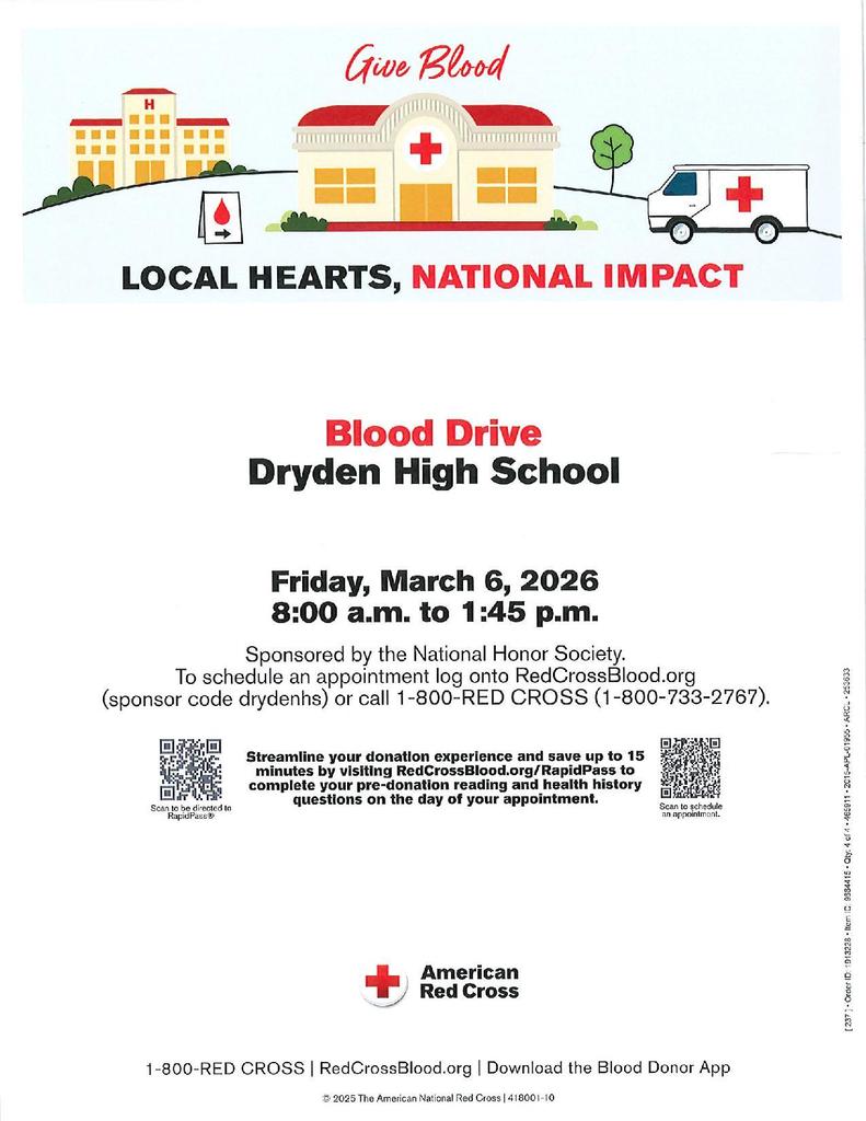 red cross logo; clipart of important buildings and an ambulance