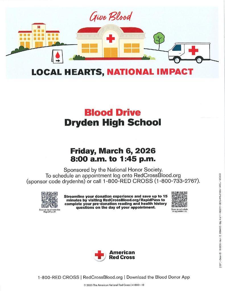 red cross logo; clipart of important buildings and an ambulance