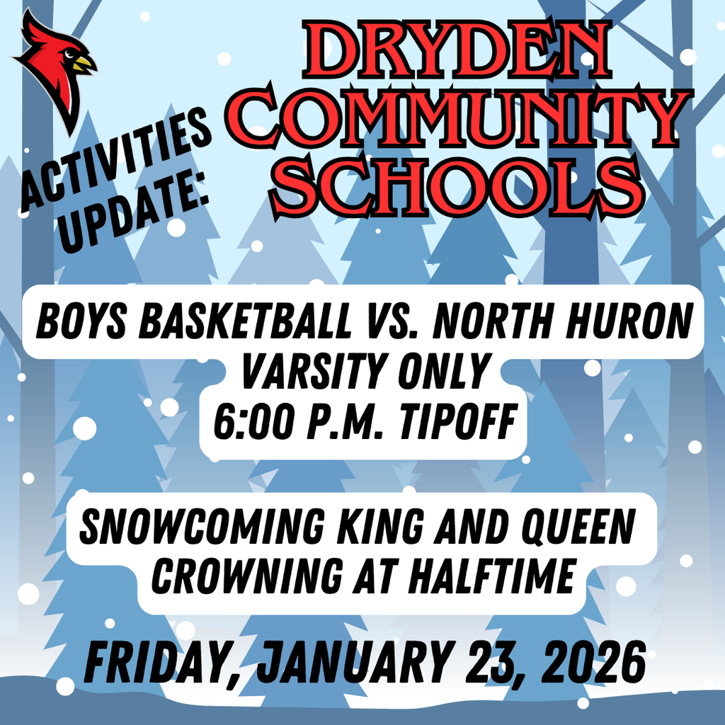 snow covered trees; cardinal logo