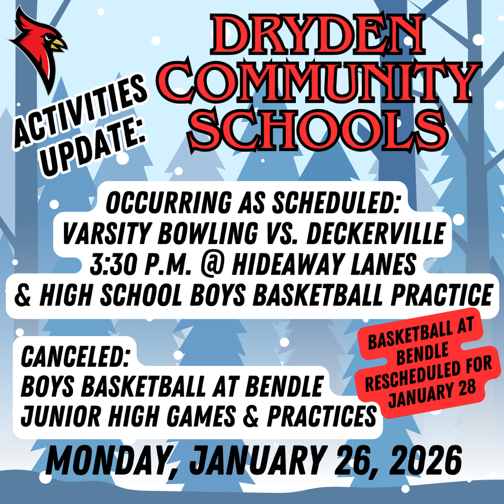 snow covered trees; cardinal logo