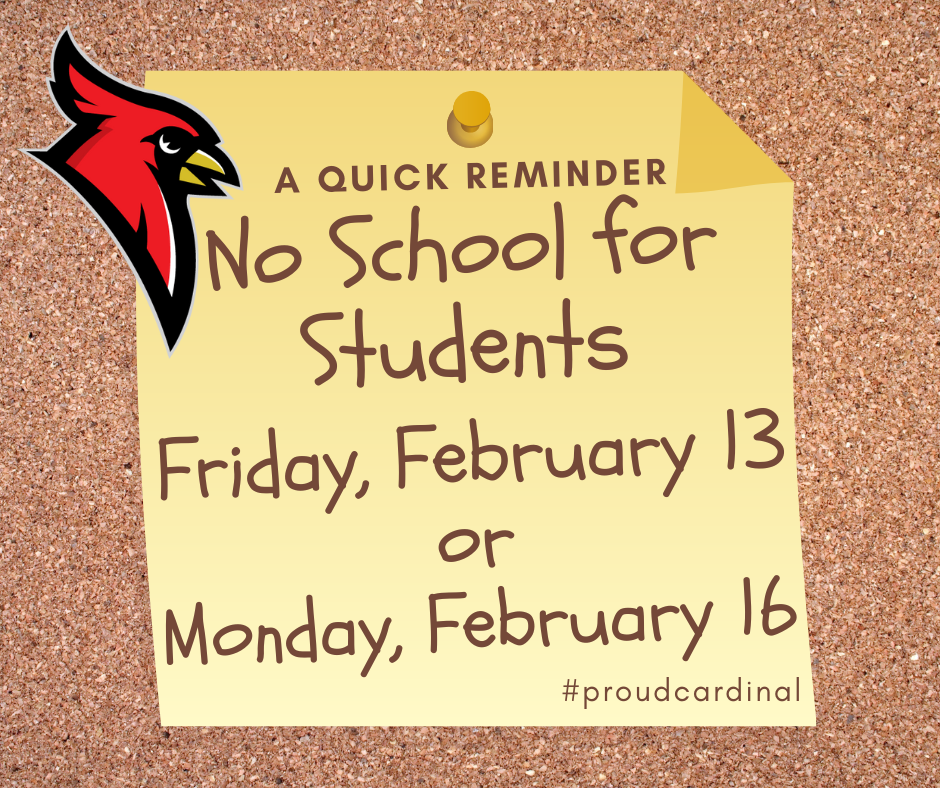 bulletin board; sticky note, cardinal logo