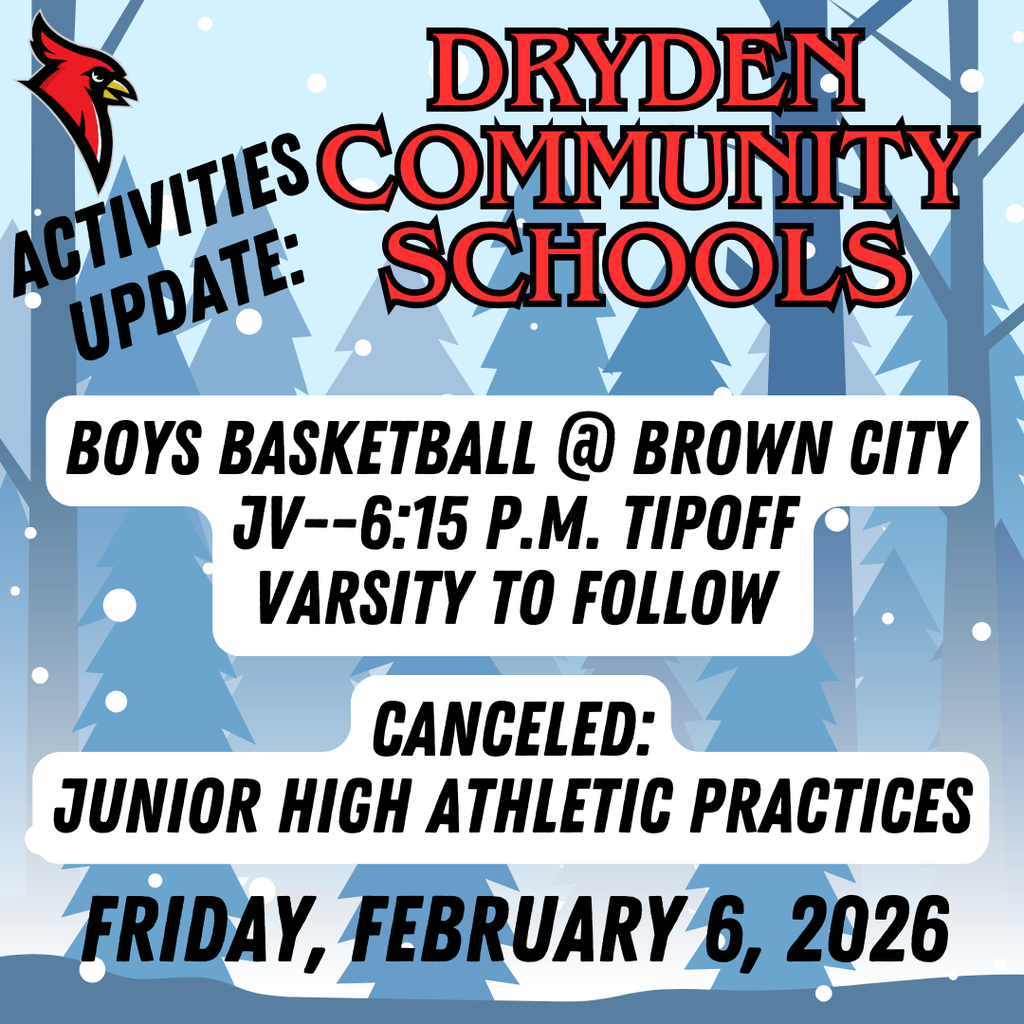 snow covered trees; cardinal logo