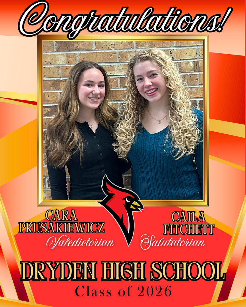 cardinal logo; photo of two female high school seniors
