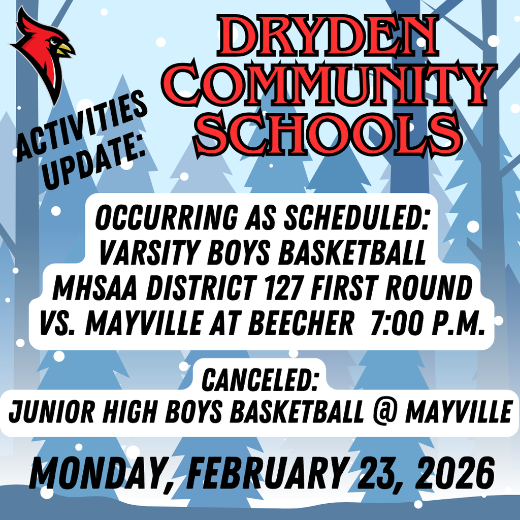 snow covered trees; cardinal logo