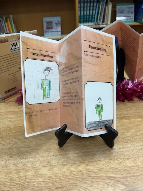 Mrs. Raymer’s 2nd graders are authors! After reading and studying about Native American tribes, each student created their own informational brochure. Their work can be found showcased in the school library.