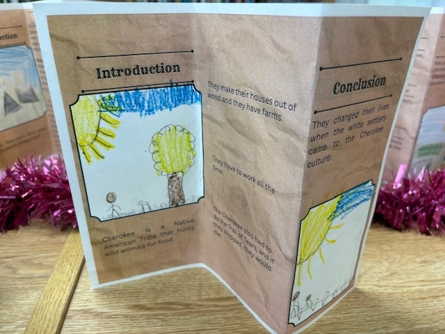 Mrs. Raymer’s 2nd graders are authors! After reading and studying about Native American tribes, each student created their own informational brochure. Their work can be found showcased in the school library.