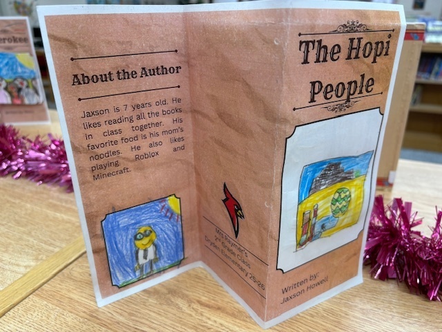 Mrs. Raymer’s 2nd graders are authors! After reading and studying about Native American tribes, each student created their own informational brochure. Their work can be found showcased in the school library.