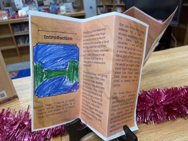 Mrs. Raymer’s 2nd graders are authors! After reading and studying about Native American tribes, each student created their own informational brochure. Their work can be found showcased in the school library.