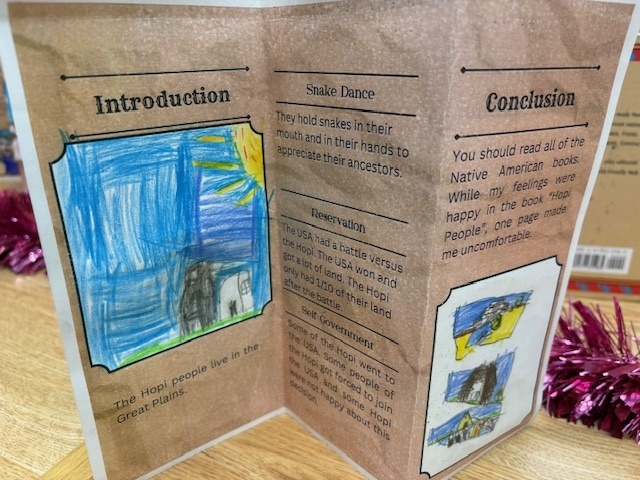 Mrs. Raymer’s 2nd graders are authors! After reading and studying about Native American tribes, each student created their own informational brochure. Their work can be found showcased in the school library.