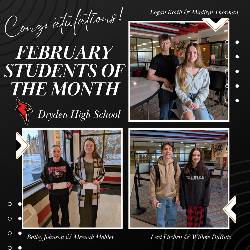 cardinal logo; photos of six junior high/high school students