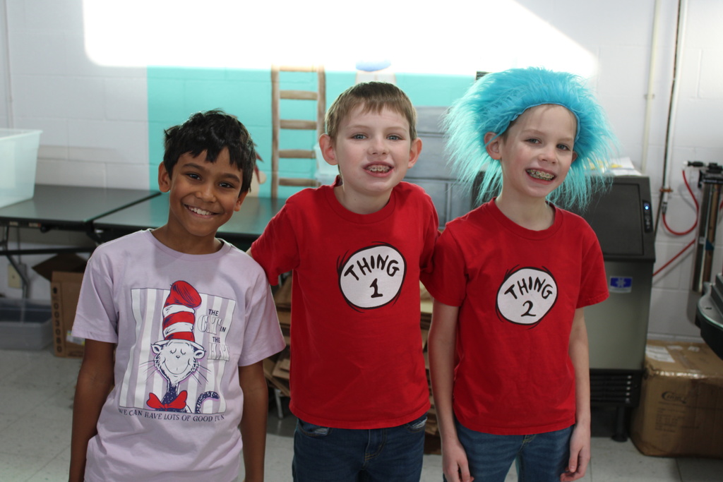 Today was Dress Like a Dr. Seuss Character. Tomorrow be sure to wear red and blue in honor of One Fish Two Fish. #proudcardinal