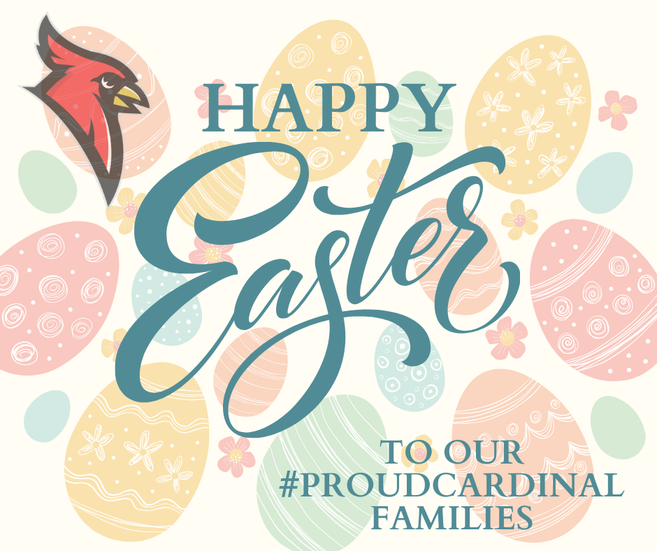 cardinal logo; colored easter eggs