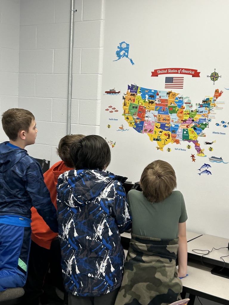 Our elementary library's new wall cling map of the United States has gotten lots of interest from students.  #proudcardinal 