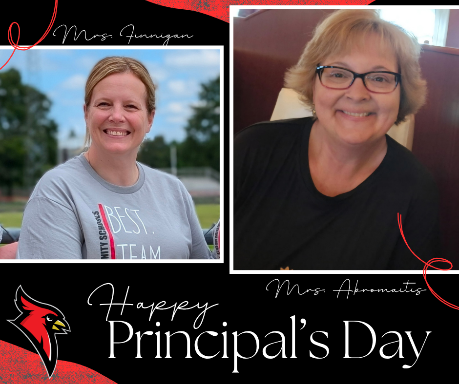 cardinal logo; two photos of school principals
