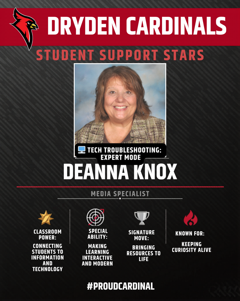 educator photo; cardinal logo; trading card icons