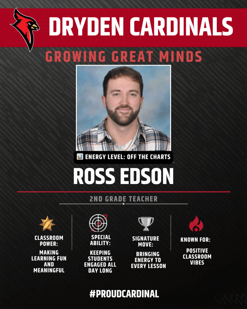 educator photo; cardinal logo; trading card icons