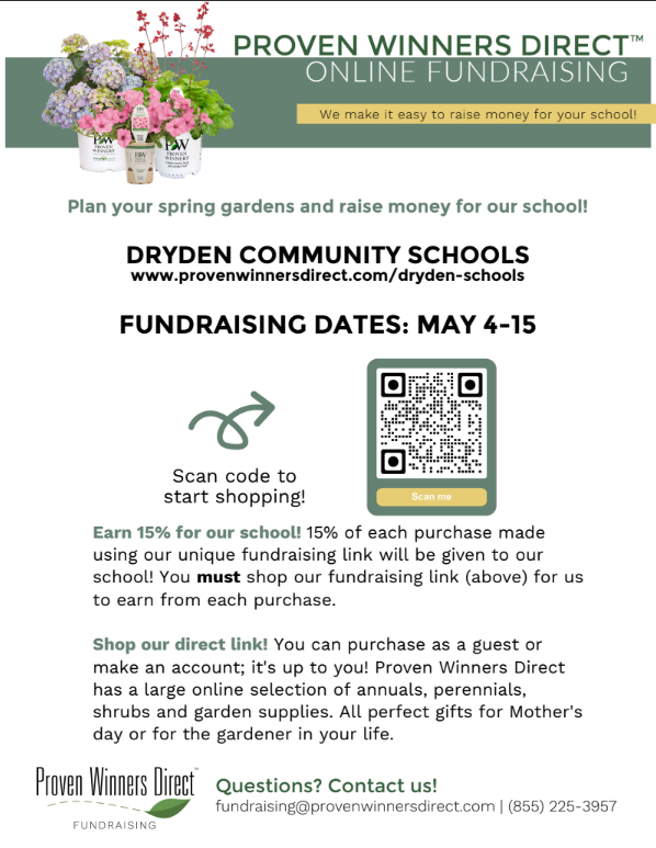 Dryden Athletic Boosters Spring Plant Fundraiser  www.provenwinnersdirect.com/dryden-schools
