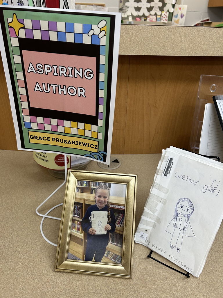 Our new Aspiring Author is Grace from the 3rd grade.  She shared her book Weather Girl with the class today and it will soon be a part of our library collection. #growingreaders  #proudcardinal