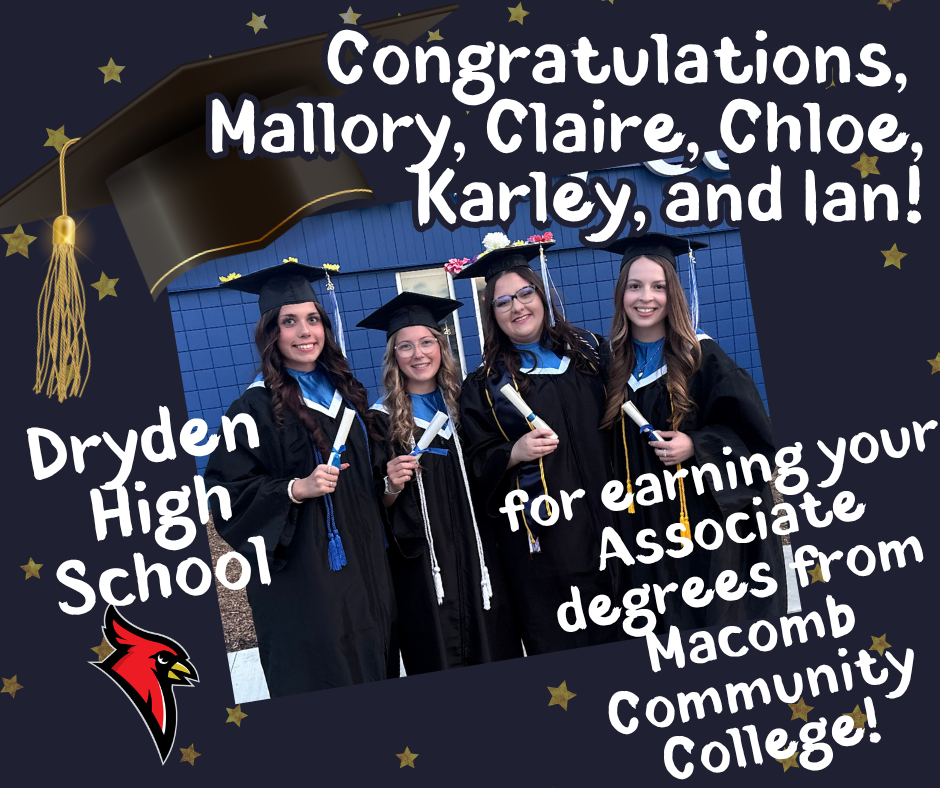 photo of four female college graduates; cardinal logo
