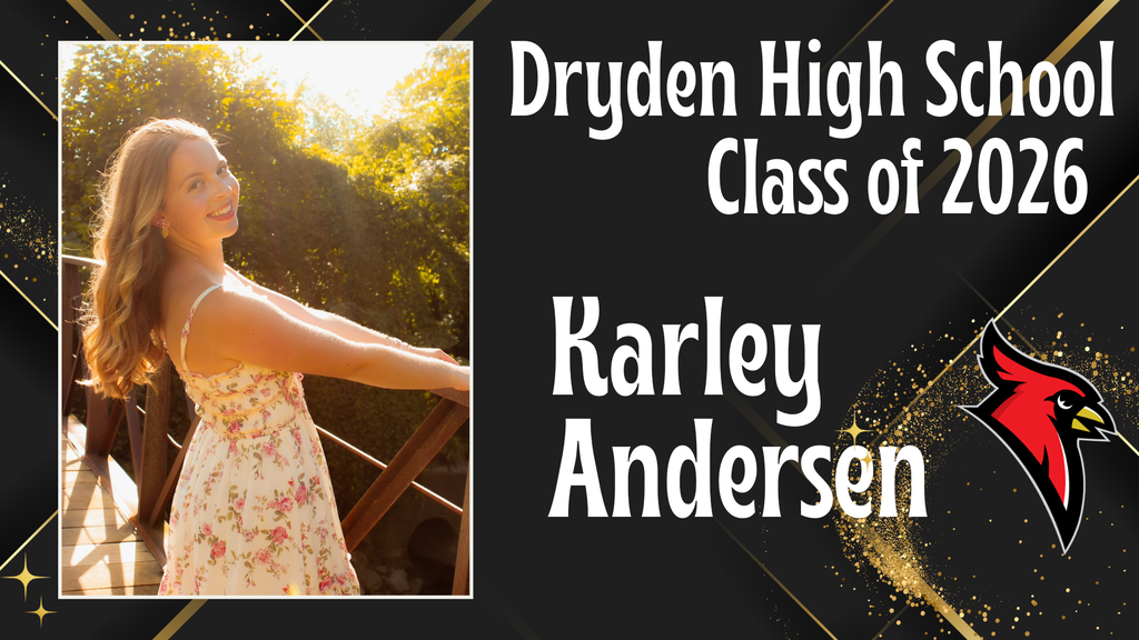 photo of high school senior; cardinal logo; black and gold background