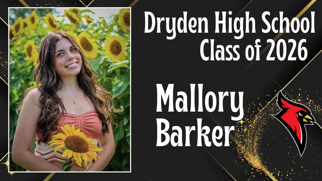 photo of high school senior; cardinal logo; black and gold background