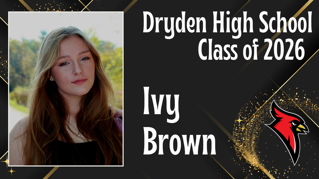 photo of high school senior; cardinal logo; black and gold background