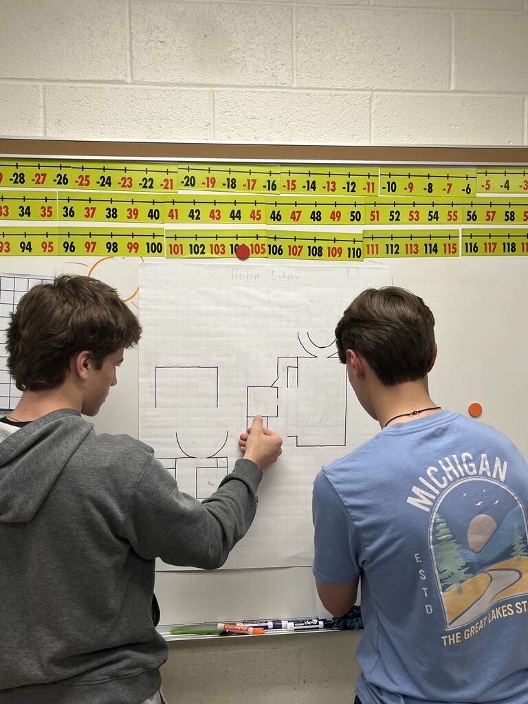 two students working on floor plans