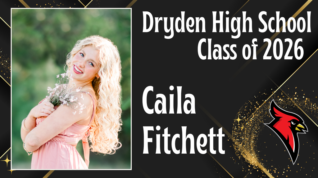 photo of high school senior; cardinal logo; black and gold background