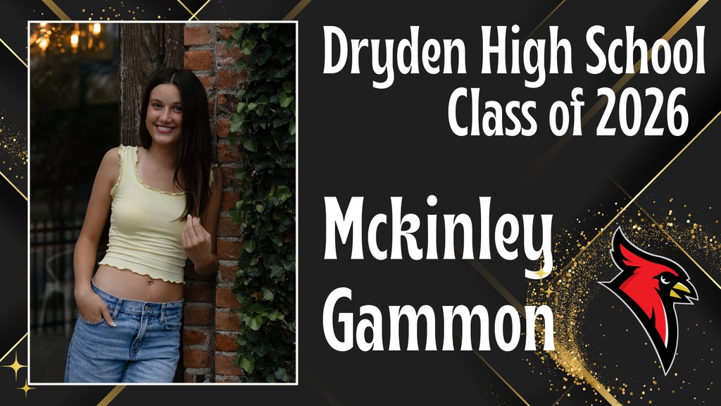 photo of high school senior; cardinal logo; black and gold background