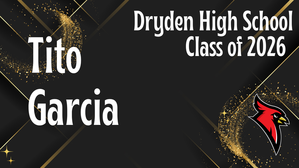 photo of high school senior; cardinal logo; black and gold background