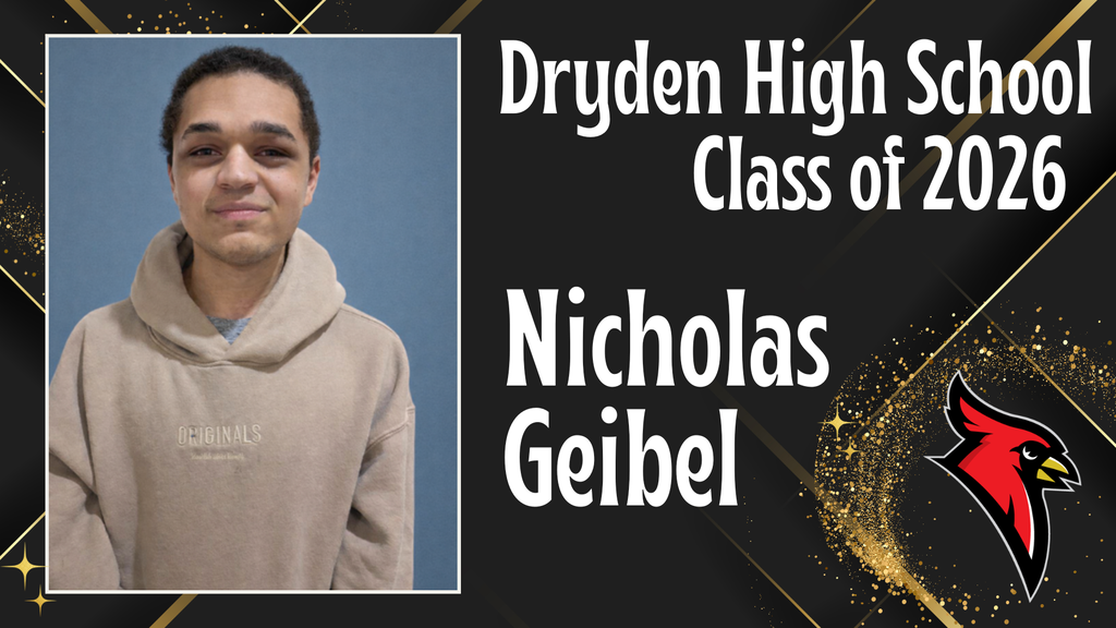 photo of high school senior; cardinal logo; black and gold background