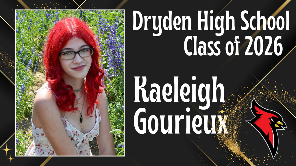 photo of high school senior; cardinal logo; black and gold background