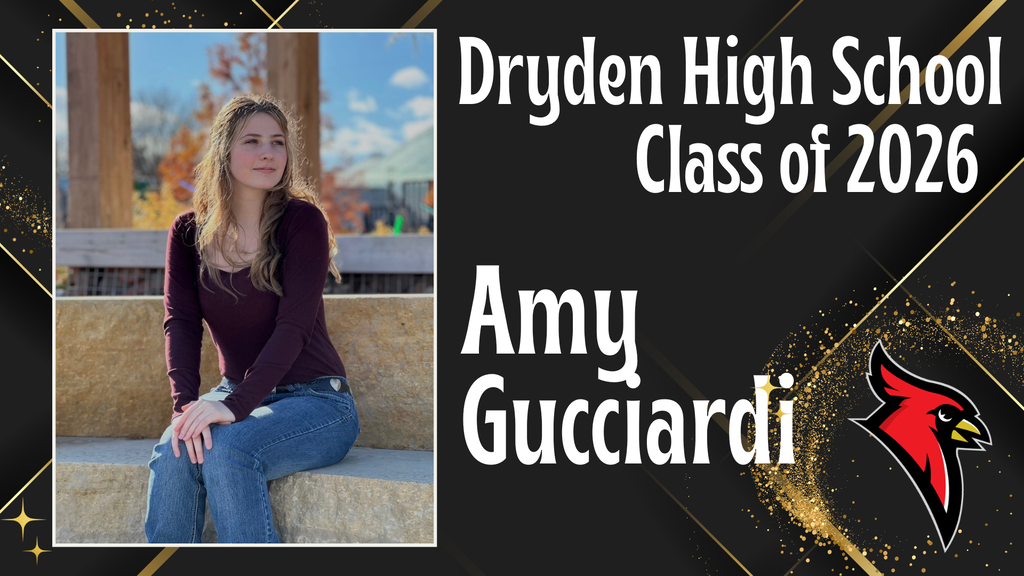 photo of high school senior; cardinal logo; black and gold background