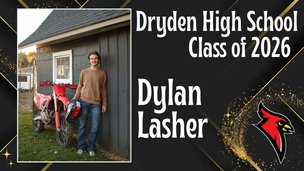 photo of high school senior; cardinal logo; black and gold background