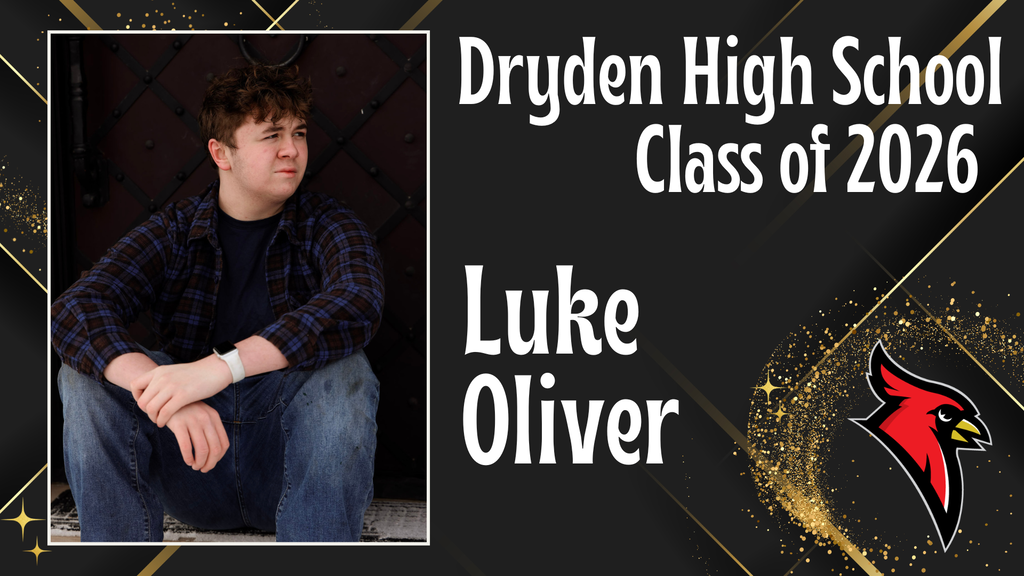 photo of high school senior; cardinal logo; black and gold background