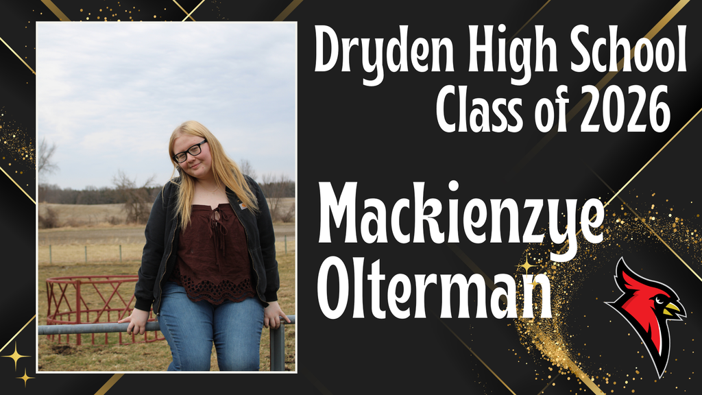 photo of high school senior; cardinal logo; black and gold background