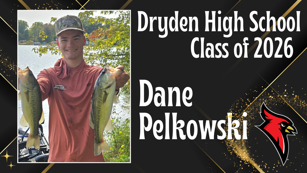 photo of high school senior; cardinal logo; black and gold background