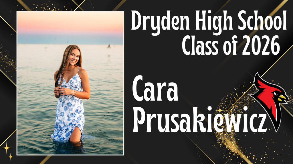 photo of high school senior; cardinal logo; black and gold background
